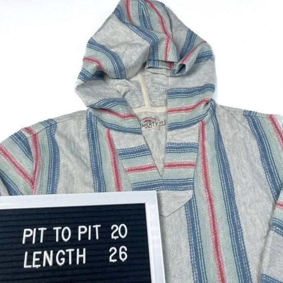 Faherty Men's Biarritz Terry Hoodie Sz S White Multicolor‎ Striped Poncho Surfer - Picture 4 of 14